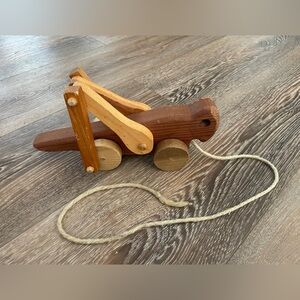 Vintage Wooden Cricket Grasshopper Rolling Pull Toy Collectible